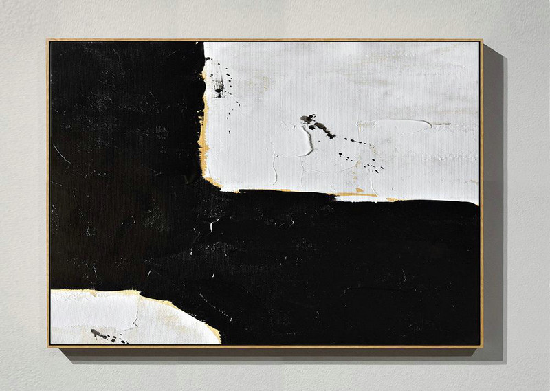 Large Paintings For Living Room,Horizontal Palette Knife Minimal Canvas Art Painting Black White Beige - Original Abstract Painting Canvas Art